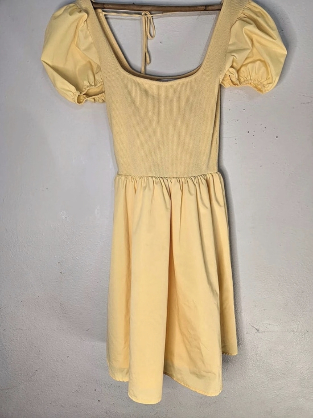 And Now This Yellow Puff Sleeve Ribbed Knit Midi Dress L Cottagecore